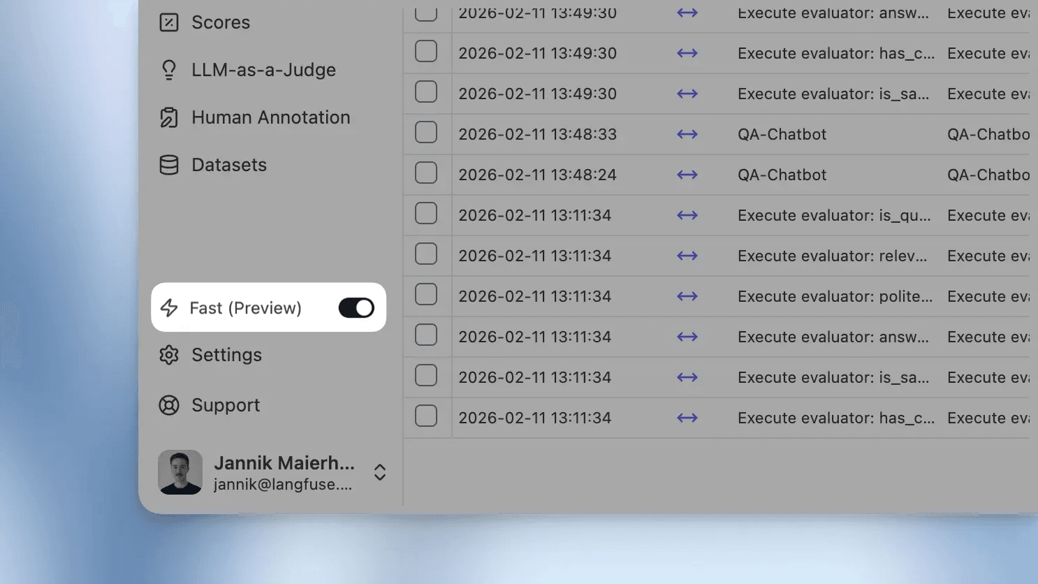 Beta toggle in Langfuse UI